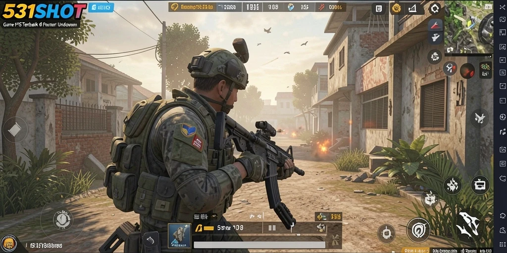 Gambaran gameplay FPS yang intens dan mendebarkan di 531SLOT.