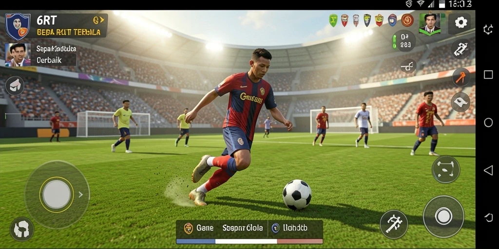 Tangkapan layar utama 6RT menampilkan aksi mendebarkan di lapangan sepak bola.