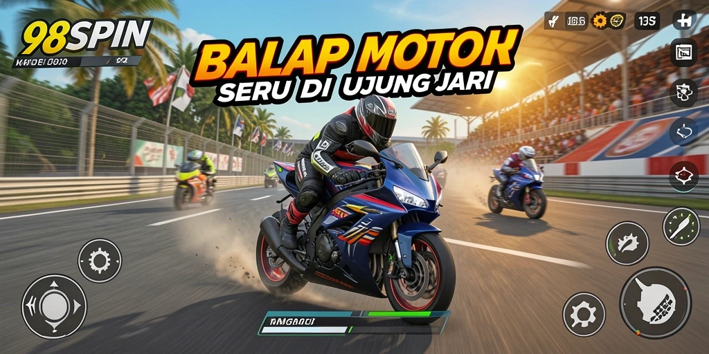 Screenshot gameplay <strong>98SPIN</strong> menampilkan aksi balap motor yang mendebarkan.