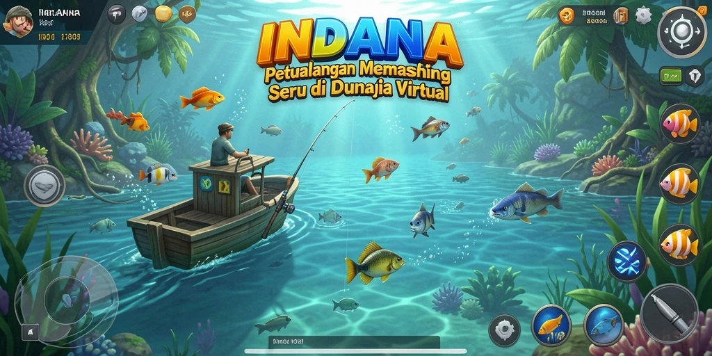 Gameplay seru INDAAA dengan berbagai lokasi memancing yang menarik.