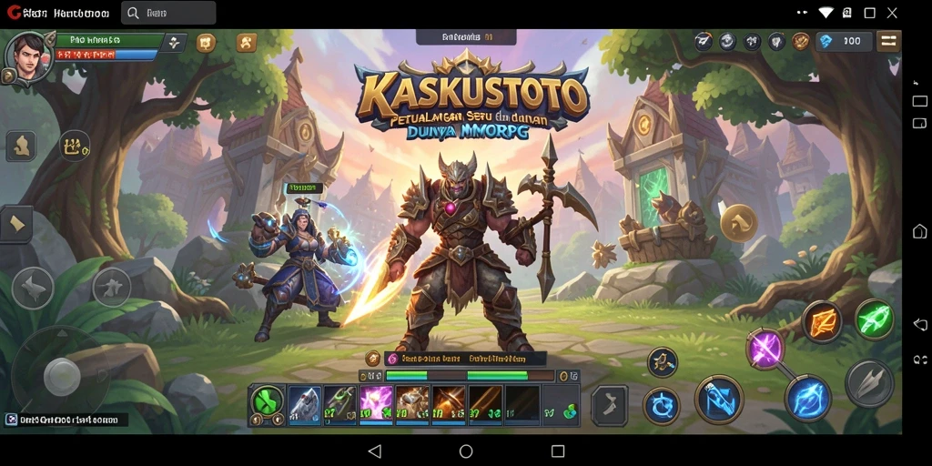 Screenshot gameplay KASKUSTOTO dengan karakter berpetualang di dunia fantasi.