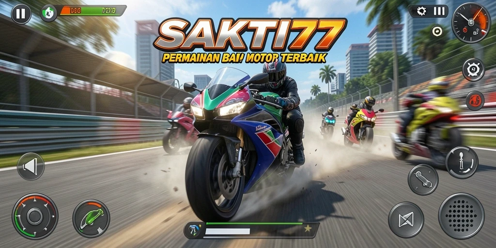Tampilan gameplay SAKTI77 menampilkan balapan motor yang cepat dan menantang.